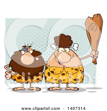 Clipart of a Caveman and Brunette Woman Couple - Royalty Free Vector Illustration by Hit Toon