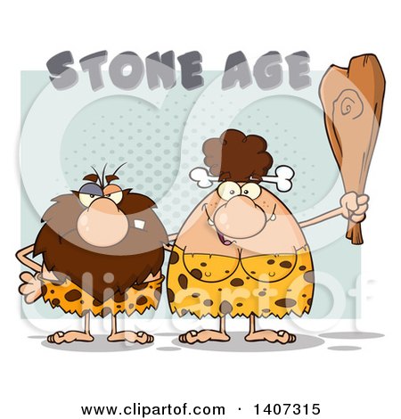 Clipart of a Caveman and Brunette Woman Couple - Royalty Free Vector Illustration by Hit Toon