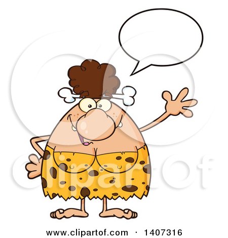 Clipart of a Brunette Cave Woman Talking and Waving - Royalty Free Vector Illustration by Hit Toon