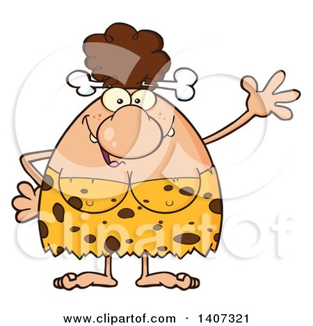 Clipart of a Brunette Cave Woman Waving - Royalty Free Vector Illustration by Hit Toon
