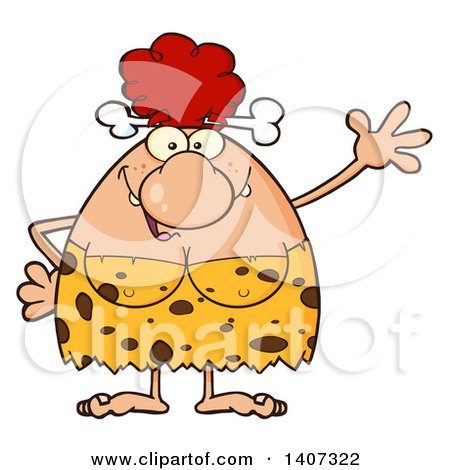 Clipart of a Red Haired Cave Woman Waving - Royalty Free Vector Illustration by Hit Toon