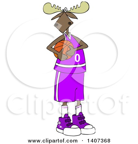 Clipart of a Cartoon Moose Basketball Player in a Purple Uniform - Royalty Free Vector Illustration by djart