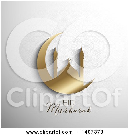 Clipart of an Eid Mubarak Background with a Silhouetted Mosque and Text - Royalty Free Vector Illustration by KJ Pargeter