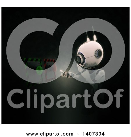 Clipart of a 3d Android Robot Pushing a Button - Royalty Free Illustration by KJ Pargeter