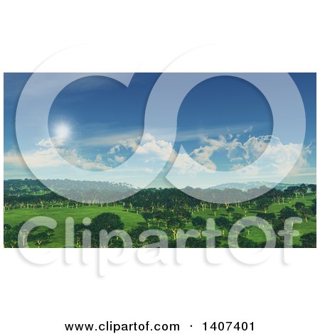 Clipart of a 3d Valley with Trees on a Sunny Day - Royalty Free Illustration by KJ Pargeter