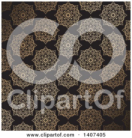 Clipart of a Gold and Black Ornate Floral Background - Royalty Free Vector Illustration by KJ Pargeter