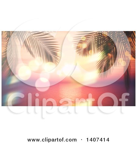 Clipart of a Tropical Sunset Through Palm Trees - Royalty Free Illustration by KJ Pargeter