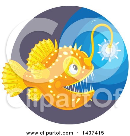 Clipart of a Glowing Angler Fish in the Deep Sea - Royalty Free Vector Illustration by Alex Bannykh