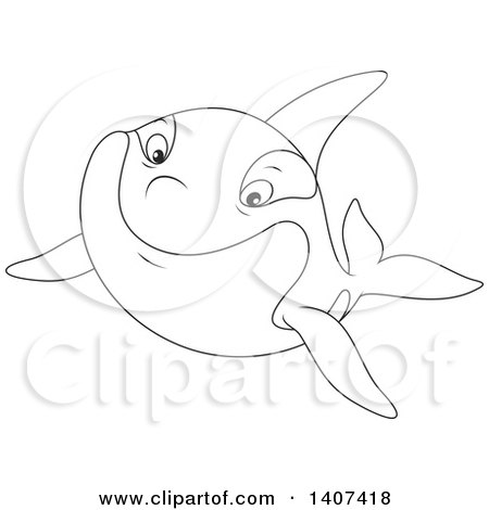 Clipart of a Black and White Lineart Killer Whale Orca Swimming - Royalty Free Vector Illustration by Alex Bannykh