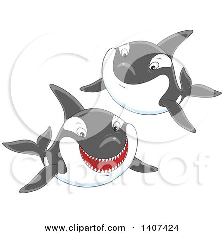Clipart of Killer Whale Orcas Swimming - Royalty Free Vector Illustration by Alex Bannykh