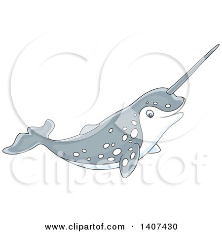 Clipart of a Cute Happy Narwhal Swimming - Royalty Free Vector Illustration by Alex Bannykh