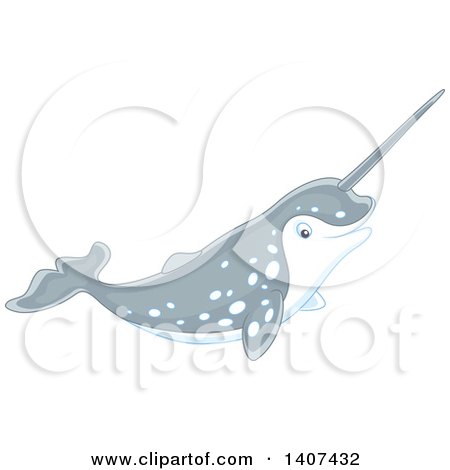 Clipart of a Happy Narwhal Swimming - Royalty Free Vector Illustration by Alex Bannykh
