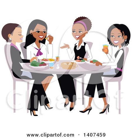 Clipart Of A Group of Ladies Chatting Over Lunch - Royalty Free Vector Illustration by Monica