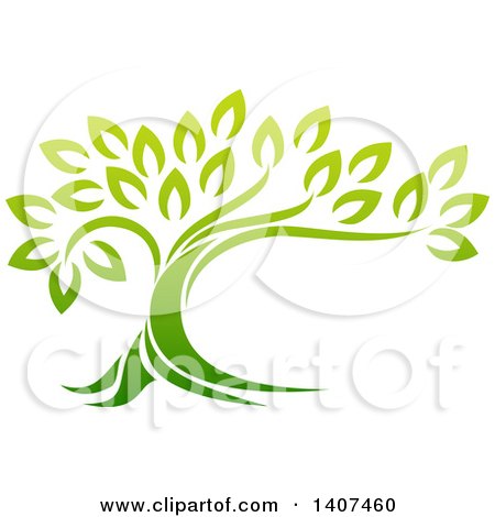 Clipart of a Gradient Green Mature Tree with a Curving Trunk - Royalty Free Vector Illustration by AtStockIllustration