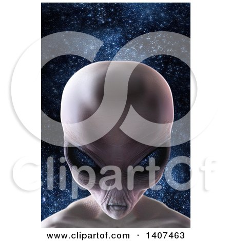 Clipart of a 3d Alien Beauty Shot, on a Star Background - Royalty Free Illustration by Leo Blanchette