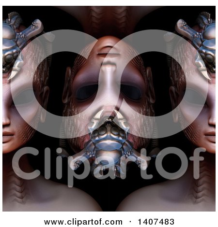 Clipart of a 3d Alien Queen Pattern, on a Black Background - Royalty Free Illustration by Leo Blanchette