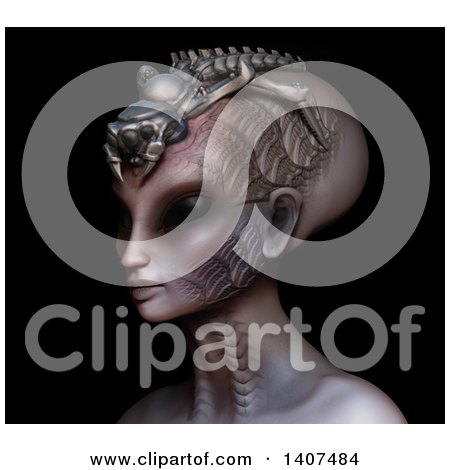 Clipart of a 3d Alien Queen Facing Left, on a Black Background - Royalty Free Illustration by Leo Blanchette