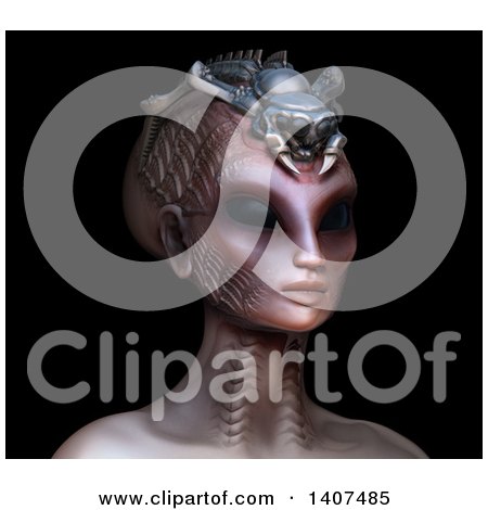 Clipart of a 3d Alien Queen Facing Right, on a Black Background - Royalty Free Illustration by Leo Blanchette