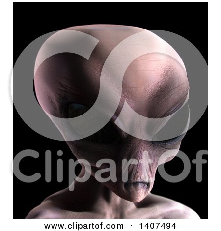 Clipart of a 3d Alien, on a Black Background - Royalty Free Illustration by Leo Blanchette