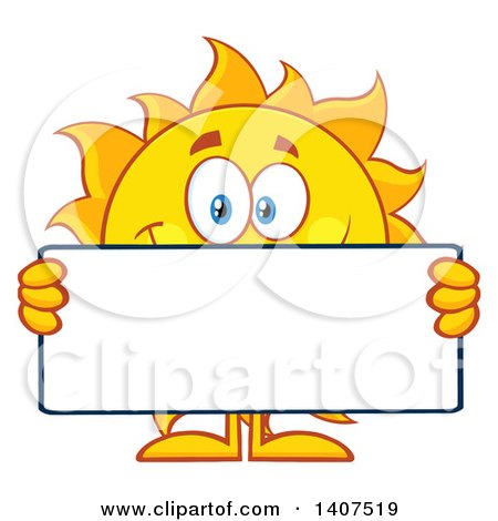 Clipart of a Yellow Summer Time Sun Character Mascot Holding a Blank Sign - Royalty Free Vector Illustration by Hit Toon
