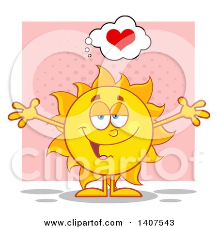 Clipart of a Yellow Loving Summer Time Sun Character Mascot with Open Arms, on Pink - Royalty Free Vector Illustration by Hit Toon