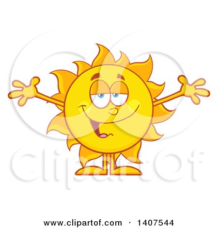 Clipart of a Yellow Summer Time Sun Character Mascot with Open Arms - Royalty Free Vector Illustration by Hit Toon