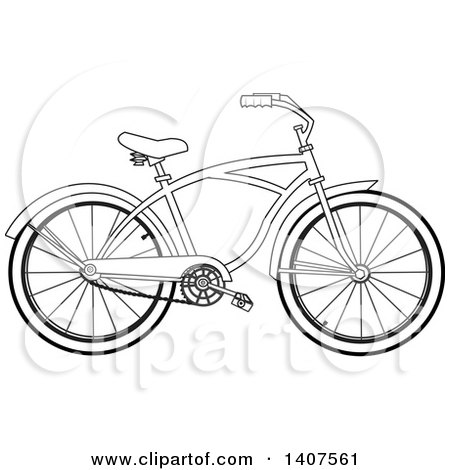 Clipart of a Cartoon Black and White Lineart Bicycle - Royalty Free Vector Illustration by djart