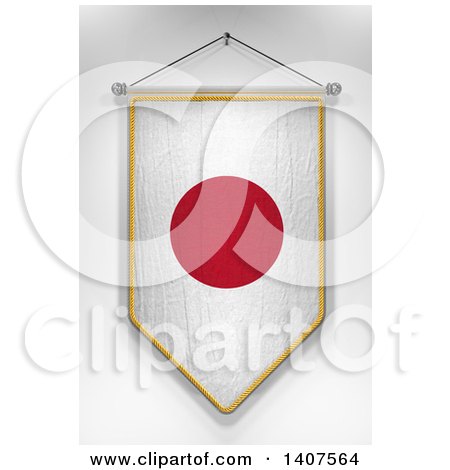 Clipart of a 3d Hanging Japanese Flag Pennant, on a Shaded Background - Royalty Free Illustration by stockillustrations