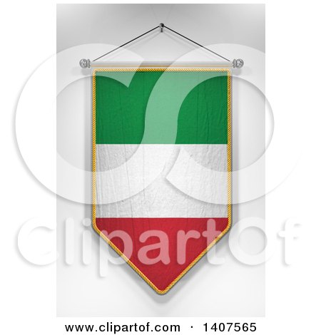 Clipart of a 3d Hanging Italian Flag Pennant, on a Shaded Background - Royalty Free Illustration by stockillustrations