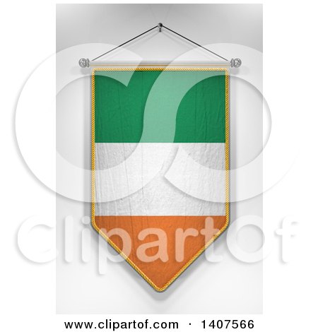 Clipart of a 3d Hanging Irish Flag Pennant, on a Shaded Background - Royalty Free Illustration by stockillustrations