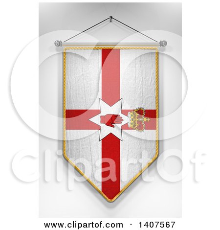 Clipart of a 3d Hanging Northern Ireland Flag Pennant, on a Shaded Background - Royalty Free Illustration by stockillustrations