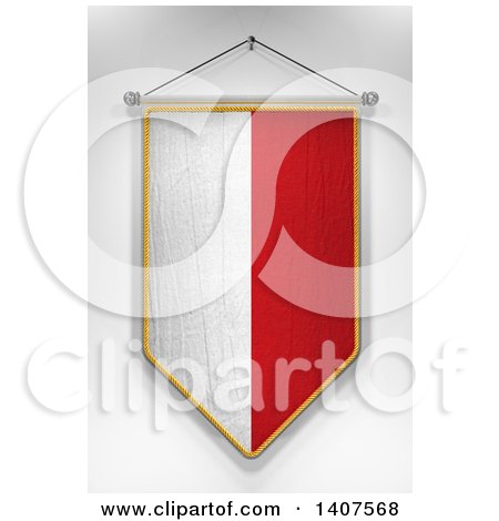 Clipart of a 3d Hanging Poland Flag Pennant, on a Shaded Background - Royalty Free Illustration by stockillustrations