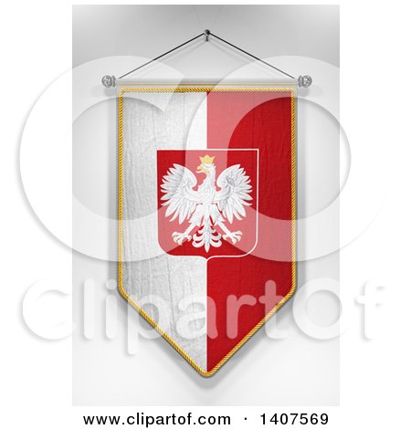 Clipart of a 3d Hanging Polish Flag Pennant, on a Shaded Background - Royalty Free Illustration by stockillustrations