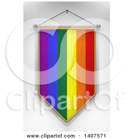 Clipart of a 3d Hanging Rainbow Flag Pennant, on a Shaded Background - Royalty Free Illustration by stockillustrations