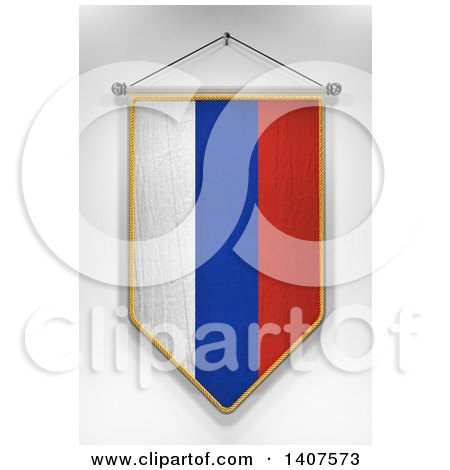 Clipart of a 3d Hanging Russian Flag Pennant, on a Shaded Background - Royalty Free Illustration by stockillustrations