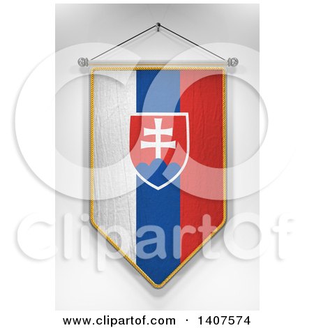 Clipart of a 3d Hanging Slovak Flag Pennant, on a Shaded Background - Royalty Free Illustration by stockillustrations