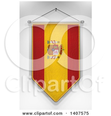 Clipart of a 3d Hanging Spanish Flag Pennant, on a Shaded Background - Royalty Free Illustration by stockillustrations