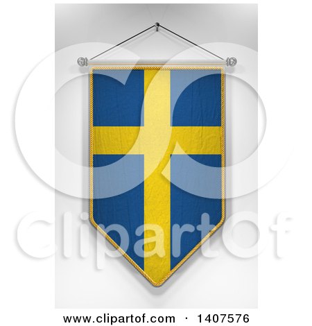 Clipart of a 3d Hanging Swedish Flag Pennant, on a Shaded Background - Royalty Free Illustration by stockillustrations
