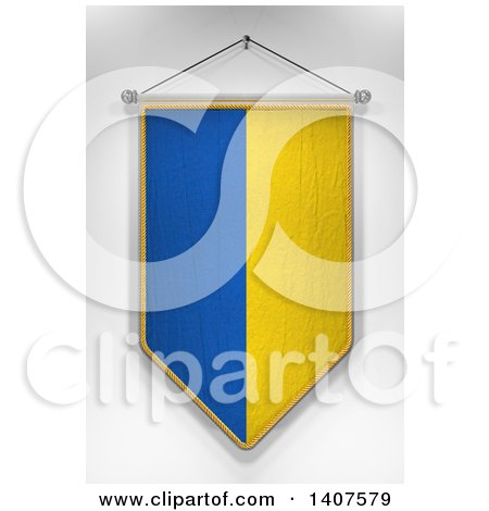 Clipart of a 3d Hanging Ukrainian Flag Pennant, on a Shaded Background - Royalty Free Illustration by stockillustrations