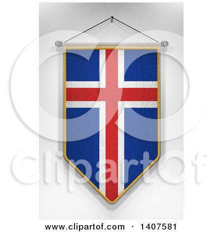 Clipart of a 3d Hanging Icelander Flag Pennant, on a Shaded Background - Royalty Free Illustration by stockillustrations