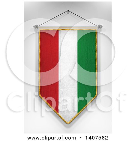 Clipart of a 3d Hanging Hungarian Flag Pennant, on a Shaded Background - Royalty Free Illustration by stockillustrations