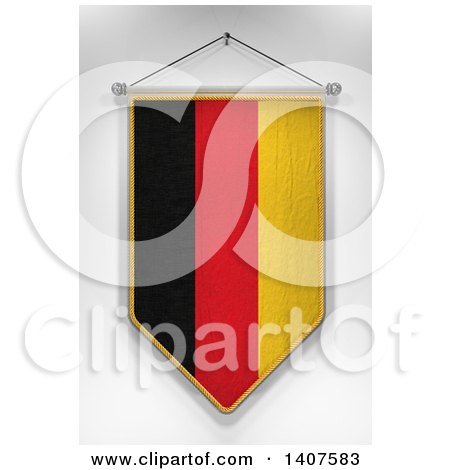 Clipart of a 3d Hanging German Flag Pennant, on a Shaded Background - Royalty Free Illustration by stockillustrations