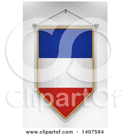 Clipart of a 3d Hanging French Flag Pennant, on a Shaded Background - Royalty Free Illustration by stockillustrations