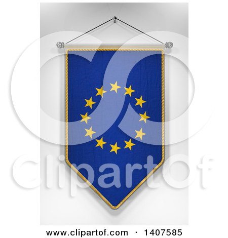 Clipart of a 3d Hanging European Flag Pennant, on a Shaded Background - Royalty Free Illustration by stockillustrations
