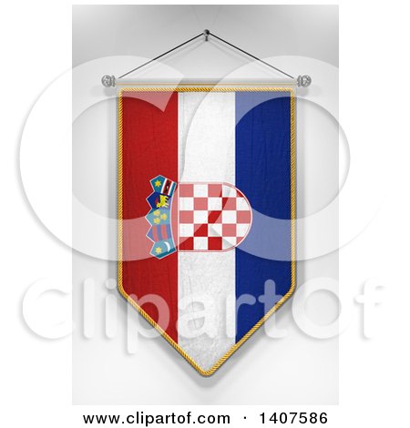 Clipart of a 3d Hanging Croatian Flag Pennant, on a Shaded Background - Royalty Free Illustration by stockillustrations