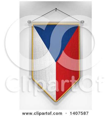 Clipart of a 3d Hanging Czech Flag Pennant, on a Shaded Background - Royalty Free Illustration by stockillustrations