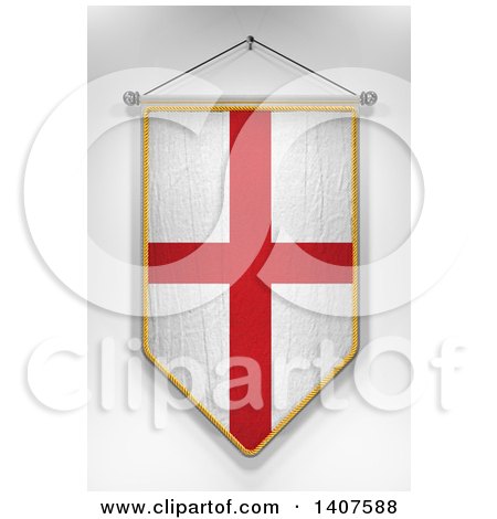 Clipart of a 3d Hanging English Flag Pennant, on a Shaded Background - Royalty Free Illustration by stockillustrations