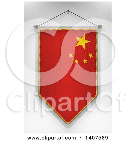 Clipart of a 3d Hanging Chinese Flag Pennant, on a Shaded Background - Royalty Free Illustration by stockillustrations