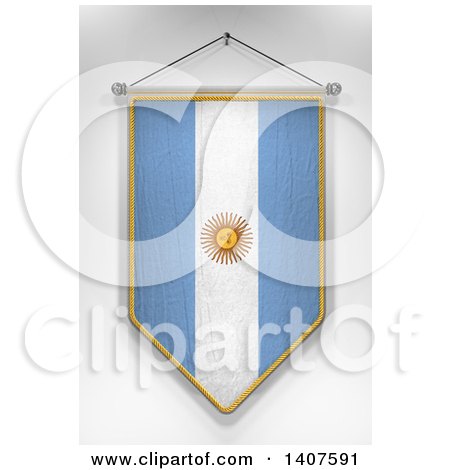 Clipart of a 3d Hanging Argentine Flag Pennant, on a Shaded Background - Royalty Free Illustration by stockillustrations