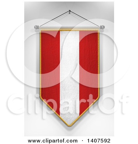 Clipart of a 3d Hanging Austrian Flag Pennant, on a Shaded Background - Royalty Free Illustration by stockillustrations